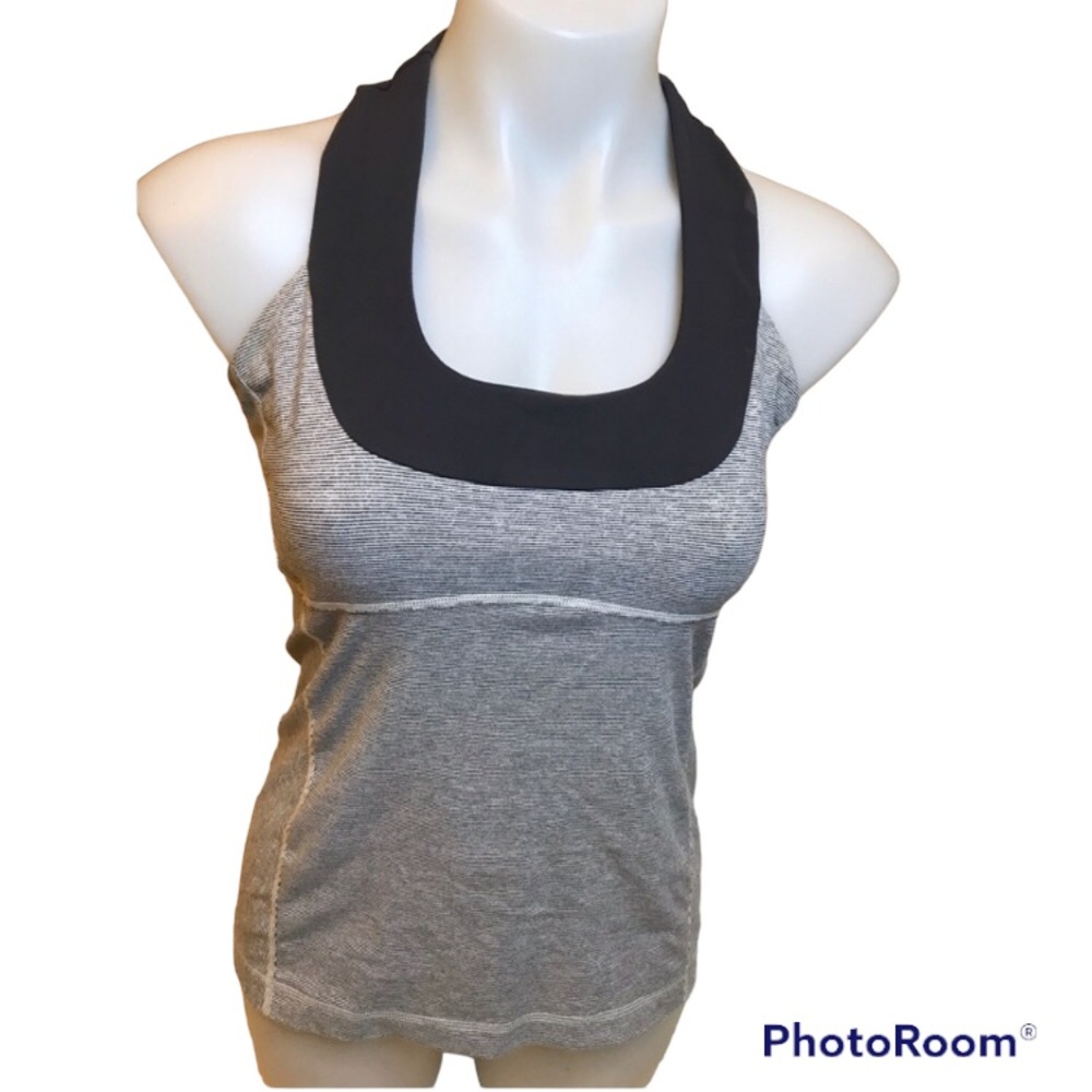 Lululemon Razor Back Stripped Grey White Tank Top size 8